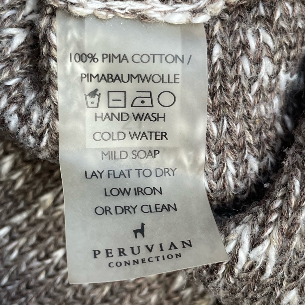 Peruvian Connection Ojito Pima Cotton Swoncho Boxy Cut Brown/Cream SZ XS/S - Picture 9 of 12